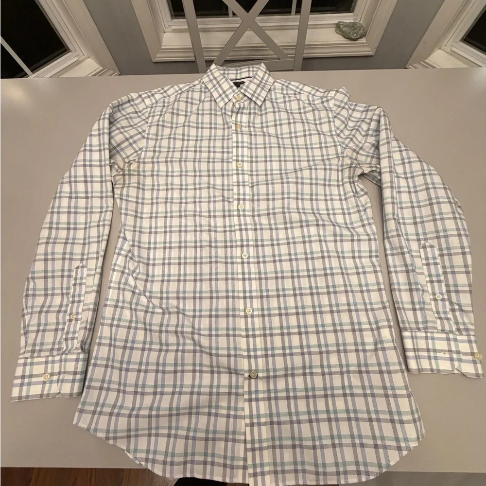 Banana Republic Men's Checkered Shirt - Blue, White,‎ and Gray